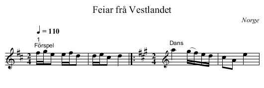 Feiar frå Vestlandet - staff notation