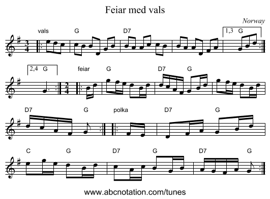 Feiar med vals - staff notation