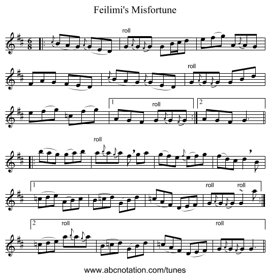 Feilimi's Misfortune - staff notation