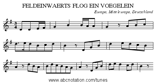FELDEINWAERTS FLOG EIN VOEGELEIN - staff notation