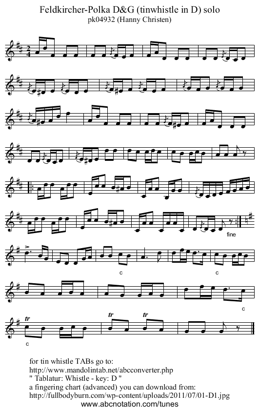 Feldkircher-Polka D&G (tinwhistle in D) solo - staff notation