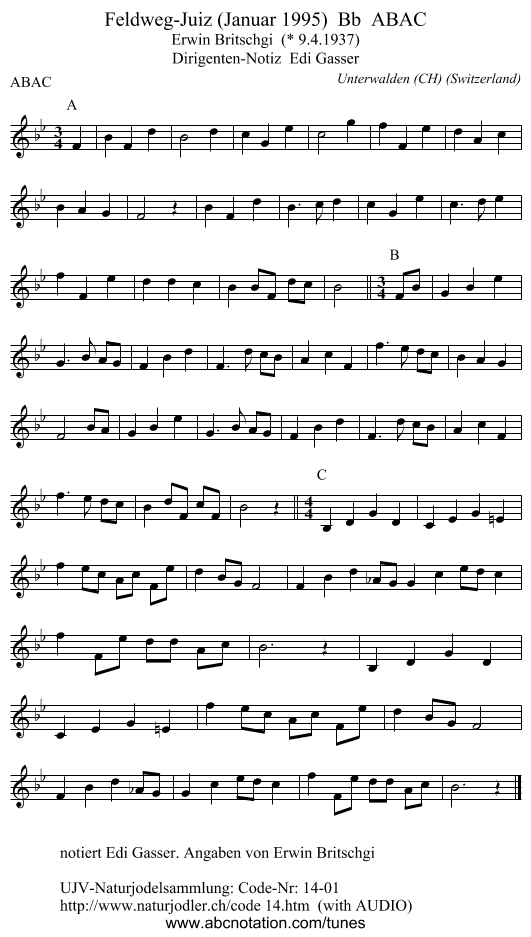 Feldweg-Juiz (Januar 1995)  Bb  ABAC - staff notation