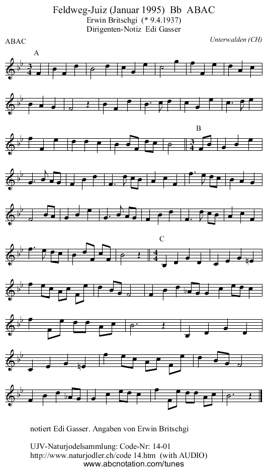 Feldweg-Juiz (Januar 1995) Bb ABAC - staff notation