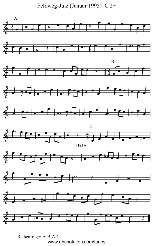 Feldweg-Juiz (Januar 1995)  C 2+ - staff notation