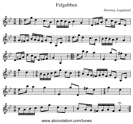 Felgubben - staff notation