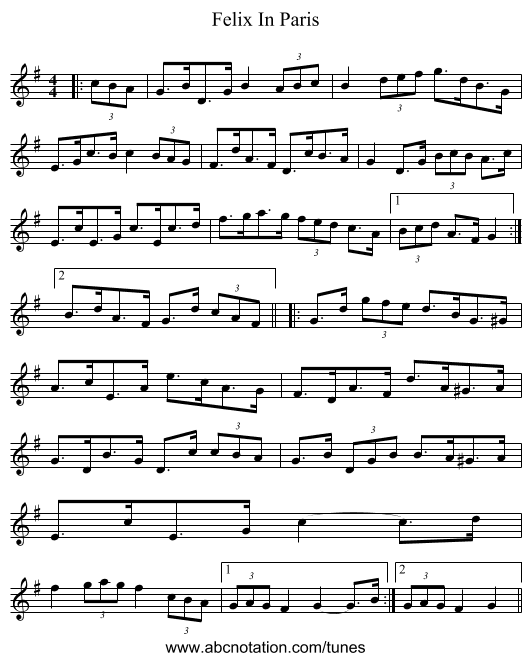 Felix In Paris - staff notation