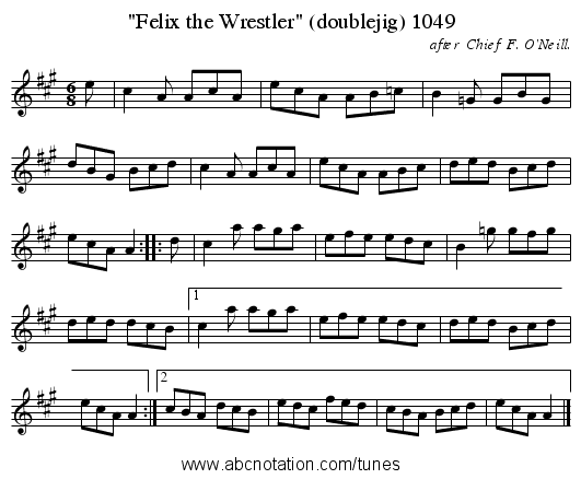 Felix the Wrestler (doublejig) 1049 - staff notation