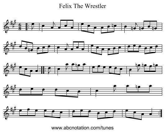 Felix The Wrestler - staff notation