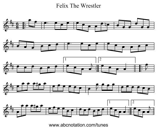 Felix The Wrestler - staff notation