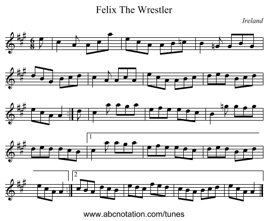 Felix The Wrestler - staff notation