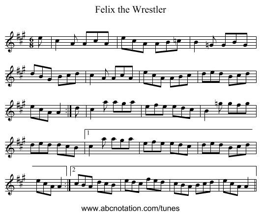 Felix the Wrestler - staff notation