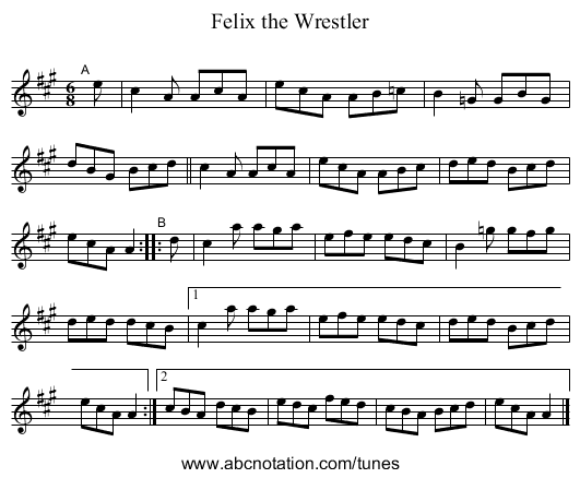 Felix the Wrestler - staff notation
