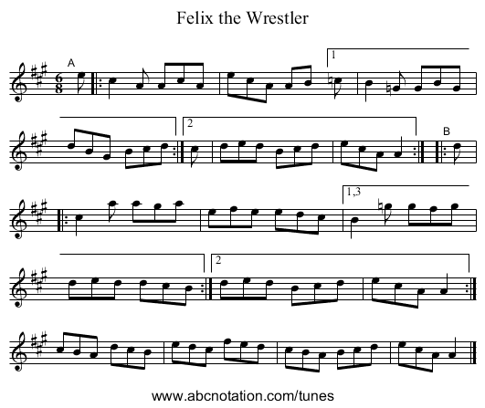 Felix the Wrestler - staff notation