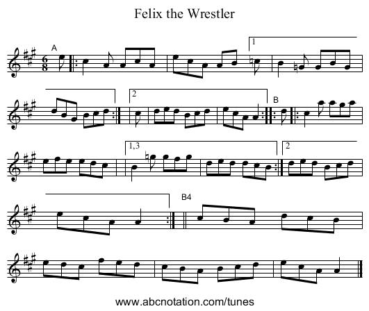 Felix the Wrestler - staff notation