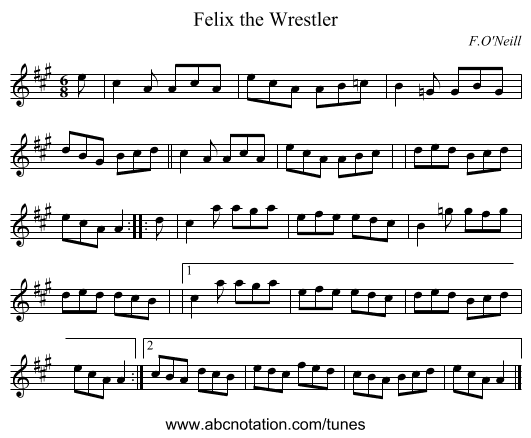 Felix the Wrestler - staff notation