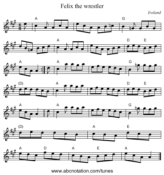 Felix the wrestler - staff notation
