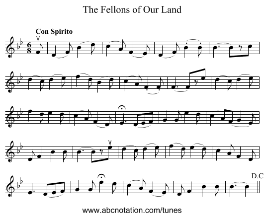 Fellons of Our Land, The - staff notation