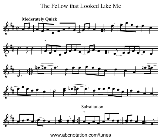 Fellow that Looked Like Me, The - staff notation