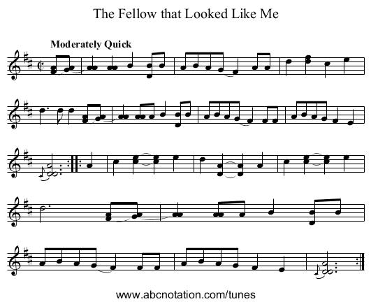 Fellow that Looked Like Me, The - staff notation