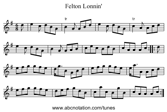 Felton Lonnin' - staff notation