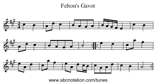 Felton's Gavot - staff notation