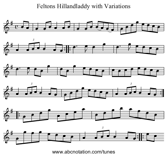 Feltons Hillandladdy with Variations - staff notation