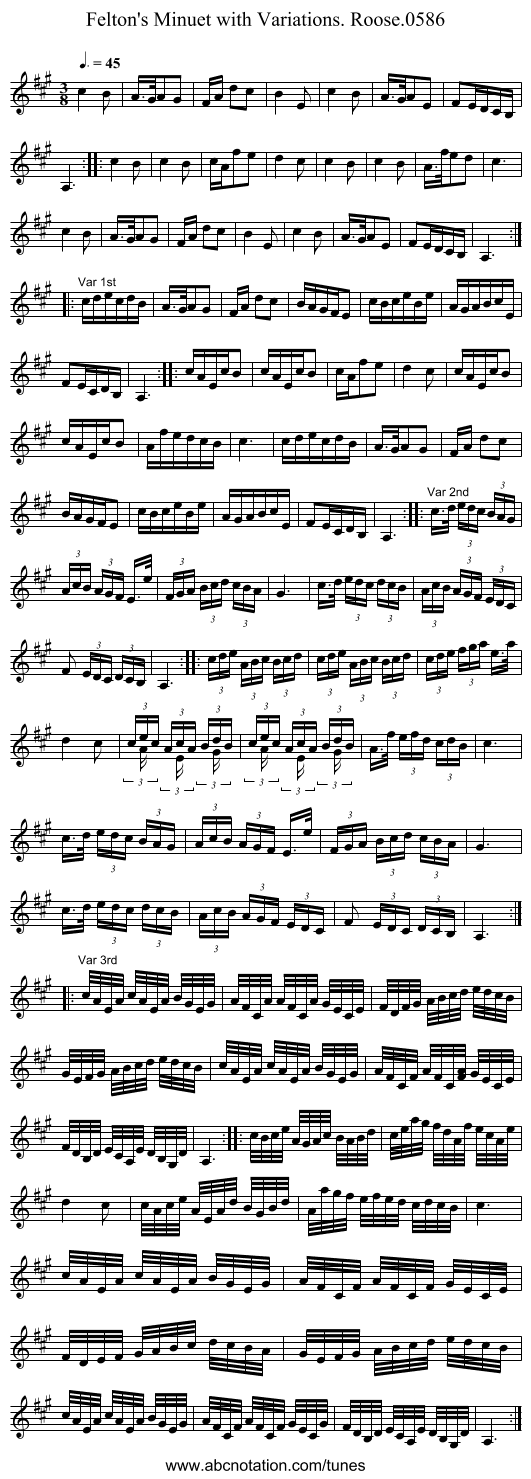 Felton's Minuet with Variations. Roose.0586 - staff notation