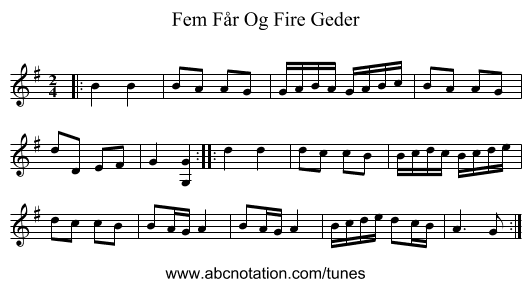 Fem Får Og Fire Geder - staff notation
