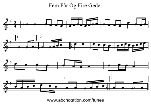 Fem Får Og Fire Geder - staff notation
