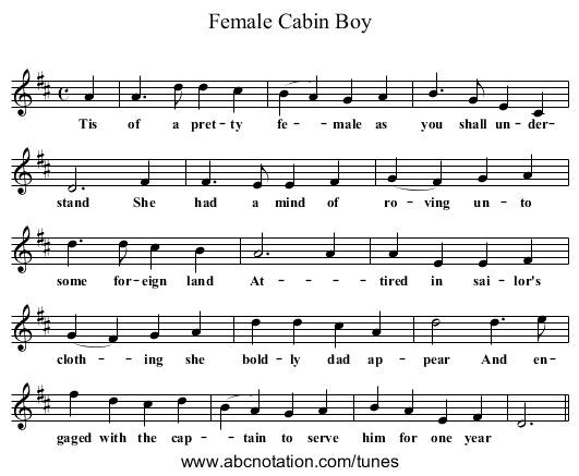 Female Cabin Boy - staff notation