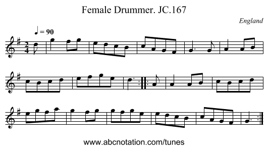 Female Drummer. JC.167 - staff notation