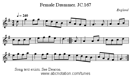 Female Drummer. JC.167 - staff notation