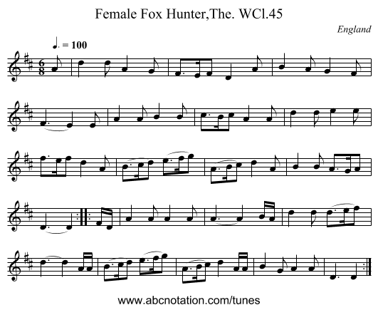 Female Fox Hunter,The. WCl.45 - staff notation