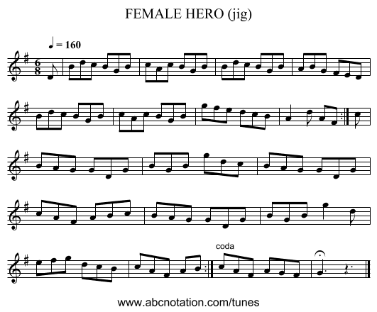 FEMALE HERO (jig) - staff notation