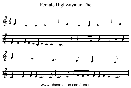 Female Highwayman,The - staff notation