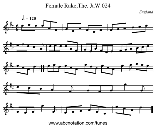 Female Rake,The. JaW.024 - staff notation