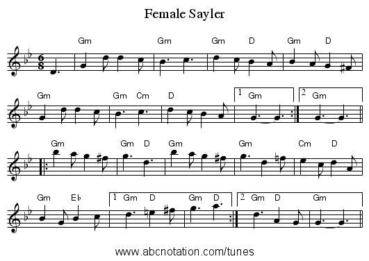 Female Sayler - staff notation