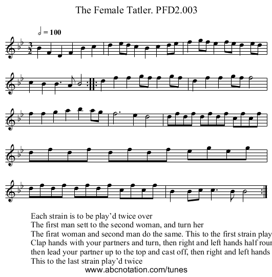 Female Tatler. PFD2.003, The - staff notation