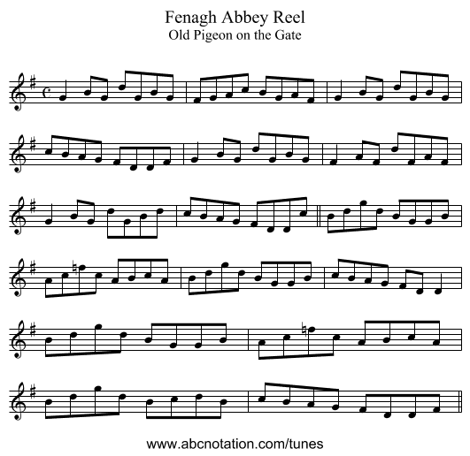 Fenagh Abbey Reel - staff notation
