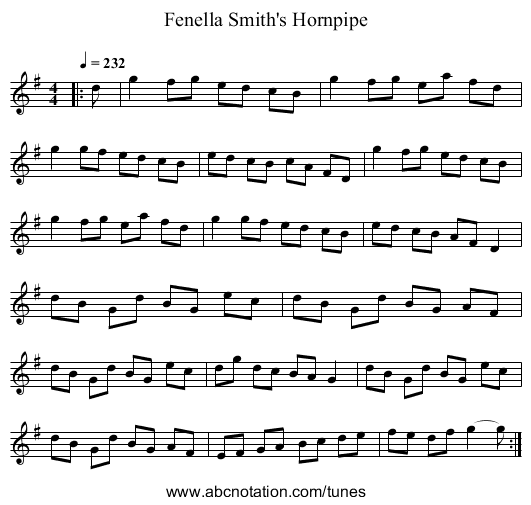 Fenella Smith's Hornpipe - staff notation