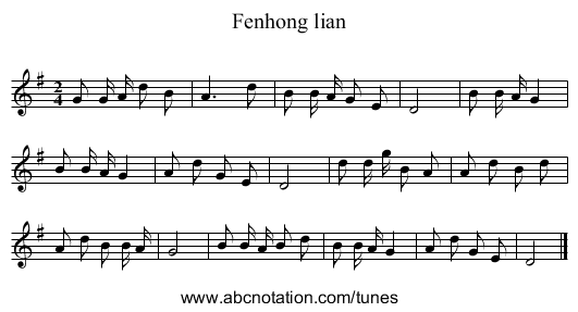 Fenhong lian - staff notation