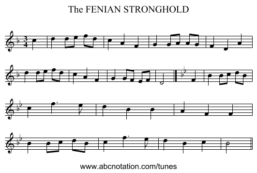 FENIAN STRONGHOLD, The - staff notation