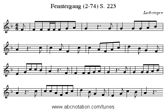 Fenstergang (2-74) S. 223 - staff notation