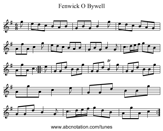 Fenwick O Bywell - staff notation