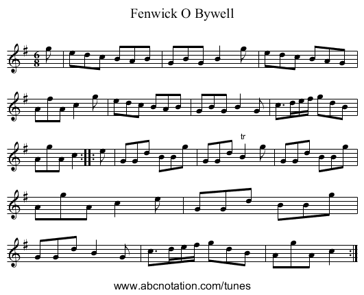 Fenwick O Bywell - staff notation