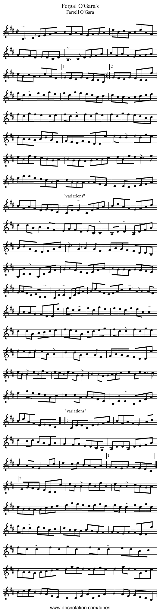 Fergal O'Gara's - staff notation