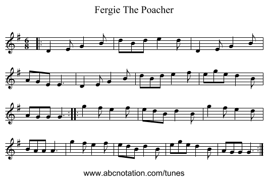 Fergie The Poacher - staff notation