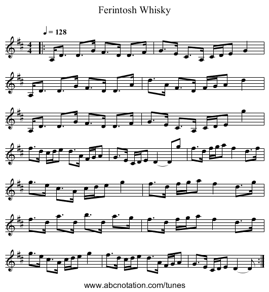 Ferintosh Whisky - staff notation