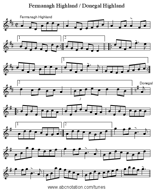 Fermanagh Highland / Donegal Highland - staff notation