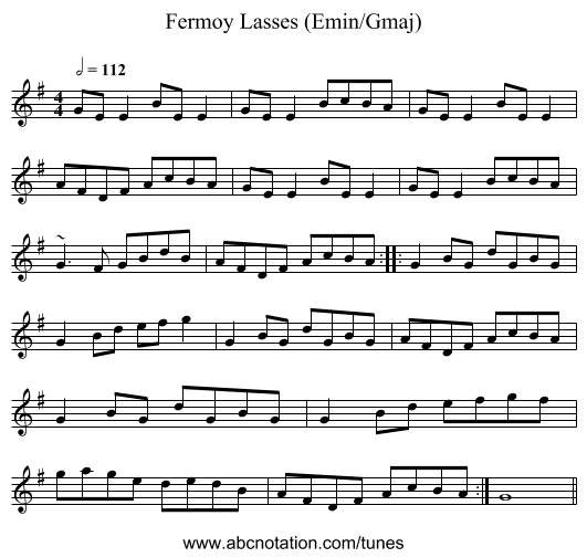 Fermoy Lasses (Emin/Gmaj) - staff notation